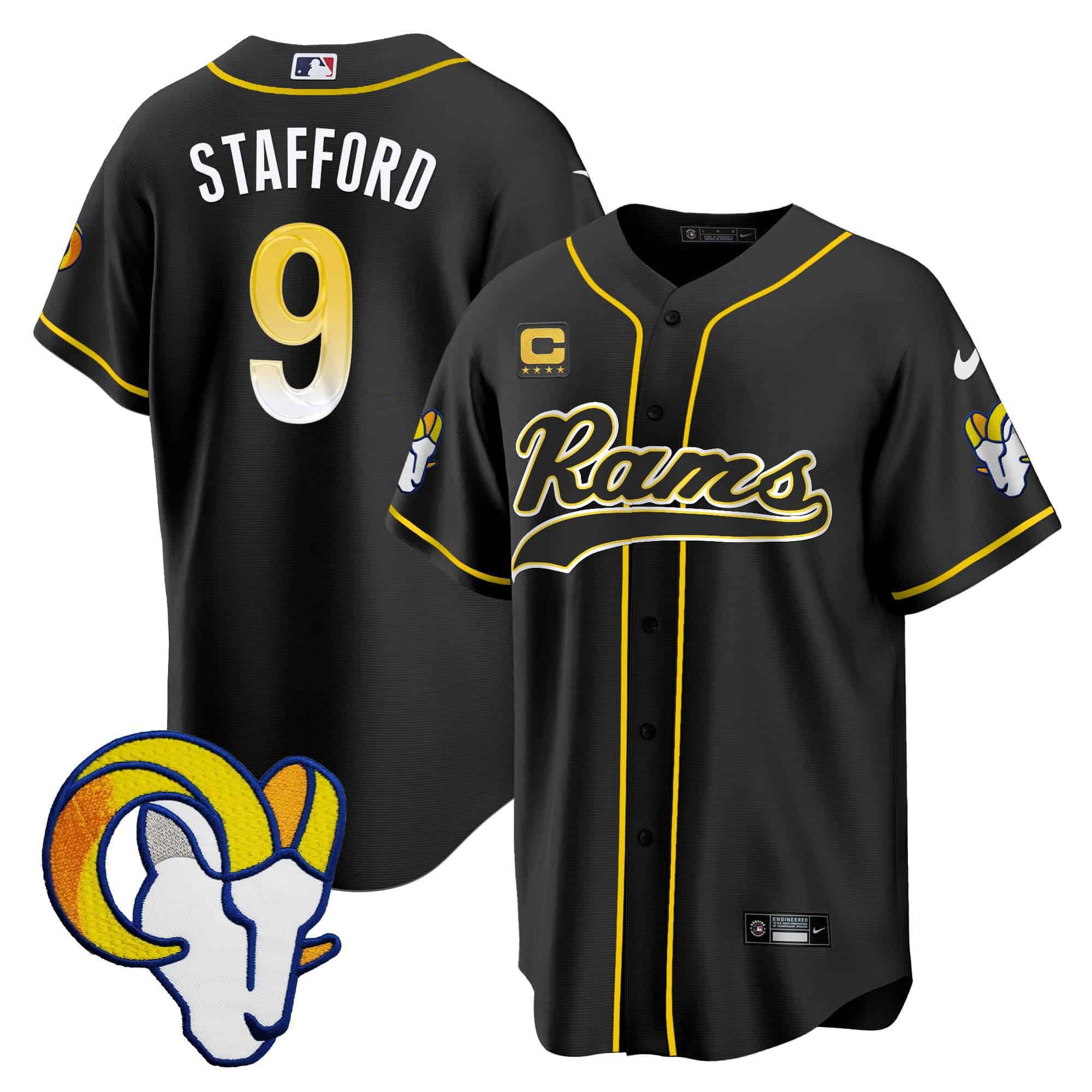Men Los Angeles Rams #9 Stafford Black 2024 Nike Baseball NFL Jersey style 1